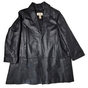 VTG Veranesi Black Leather Jacket Open Trench Coat Quilted Insulated Women's 18W